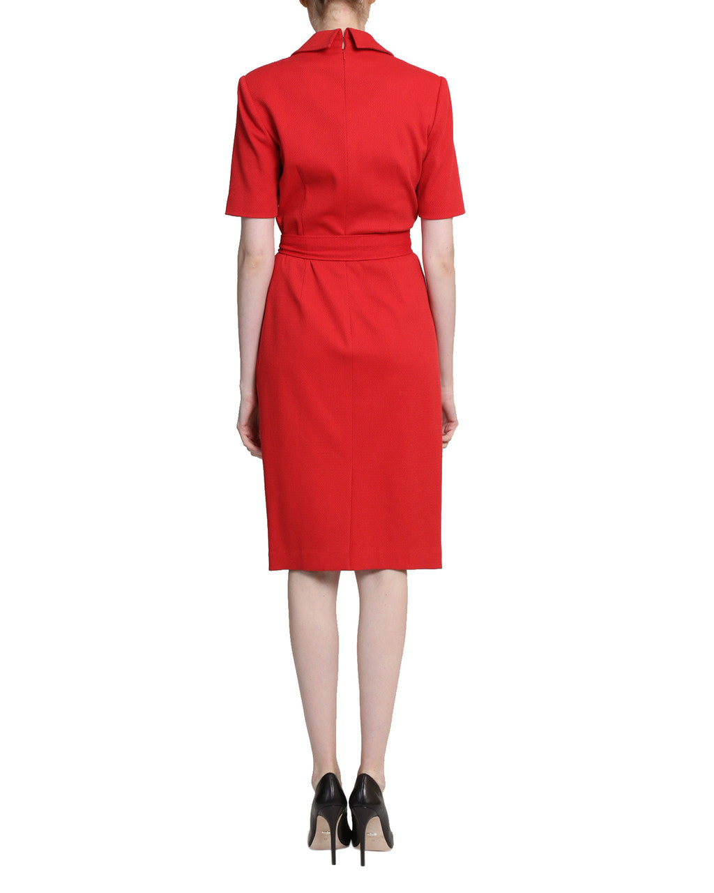 Red | Belt Loop Tie Waist Day Dress