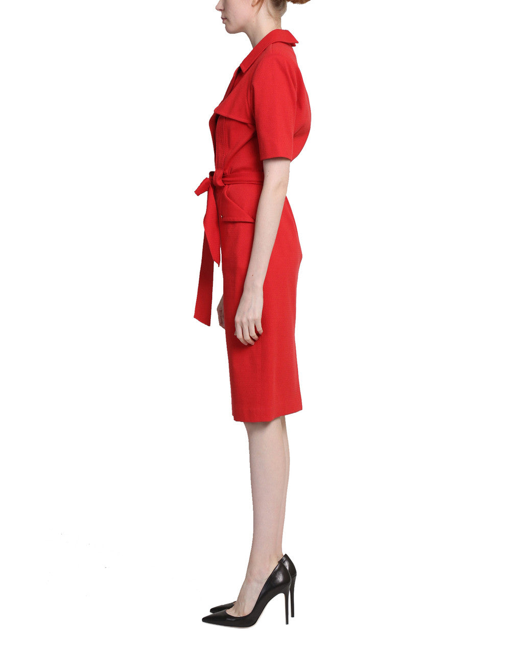 Red | Belt Loop Tie Waist Day Dress