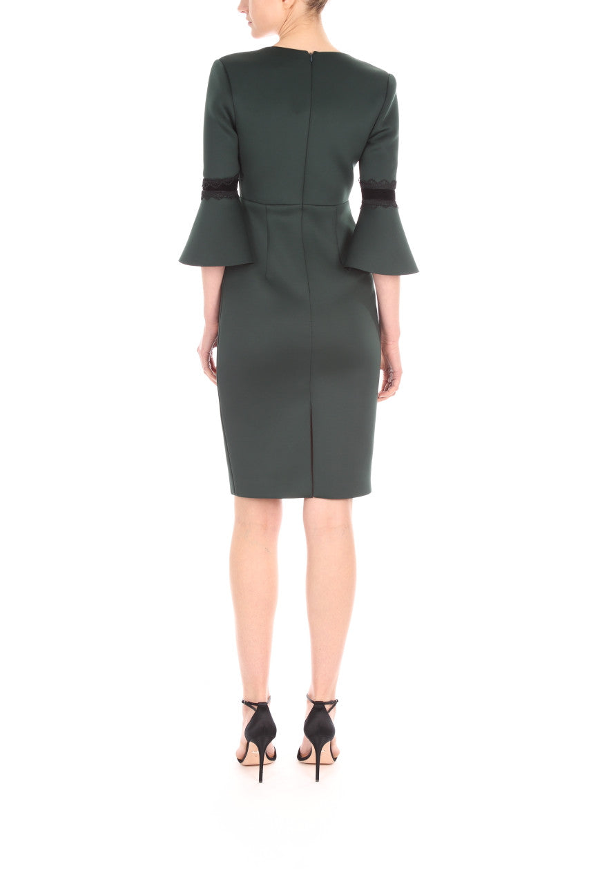 Dark Emerald | Scuba Cocktail Dress With Lace Trim