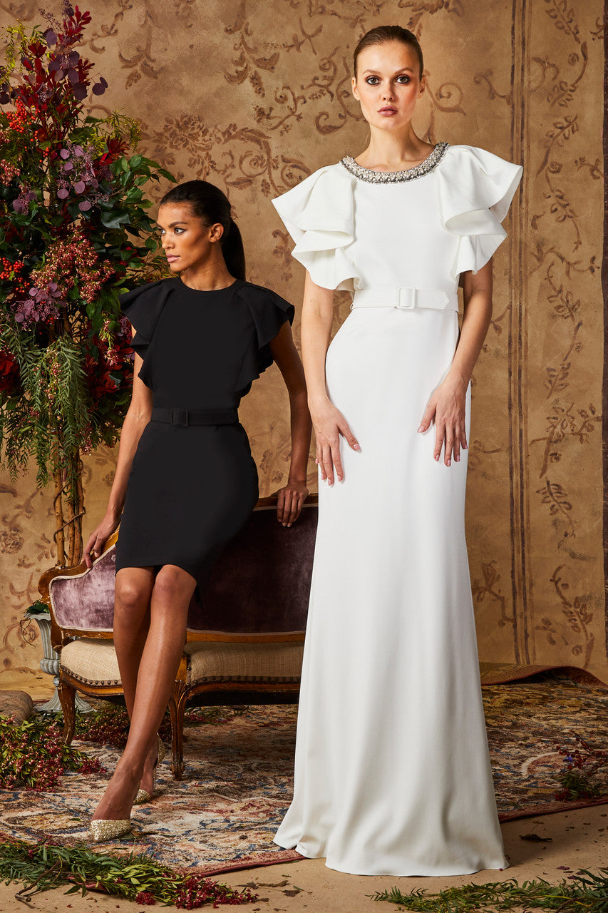Black | Draped Ruffle Shoulder Cocktail