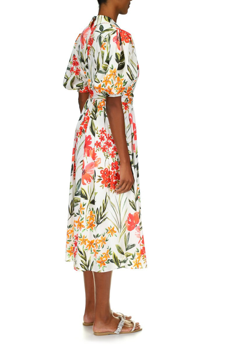 White Multi | Floral Print Midi Dress