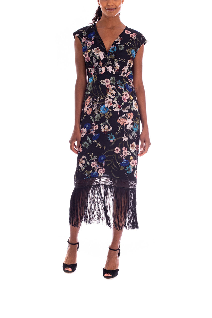 Black Multi | Fringed Floral Dress
