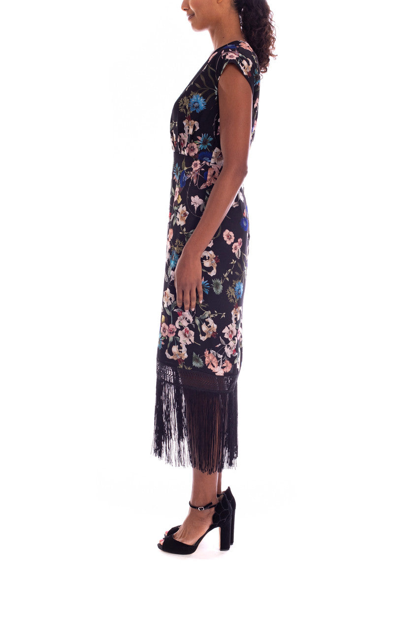 Black Multi | Fringed Floral Dress