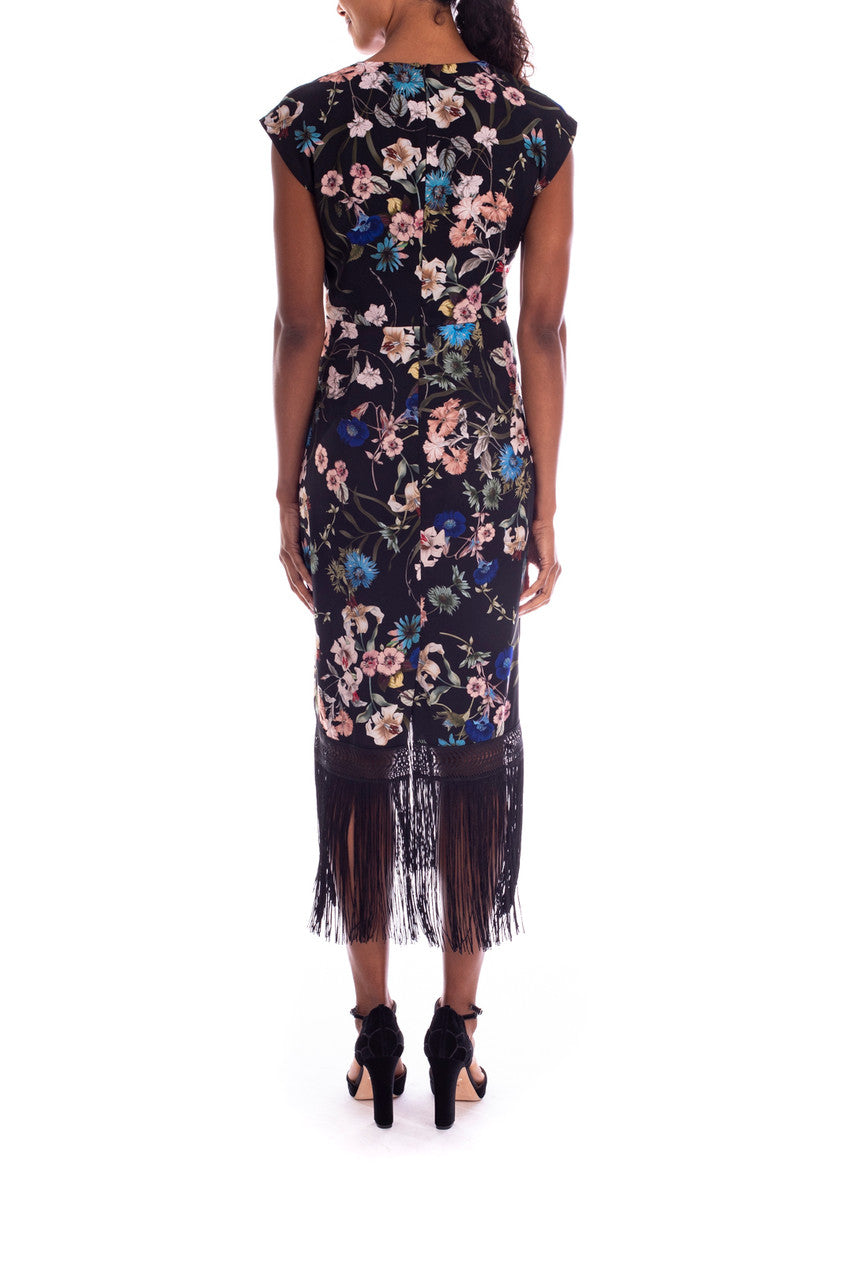 Black Multi | Fringed Floral Dress
