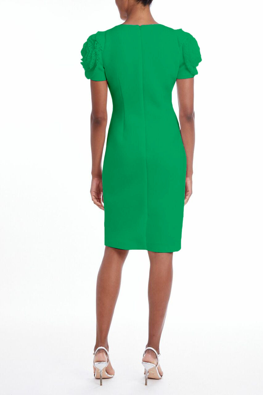 Green | Laser Cut Rosette Sleeve Dress
