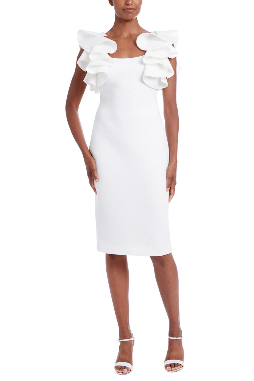 Light Ivory | Cascade Flounce Shoulder Midi