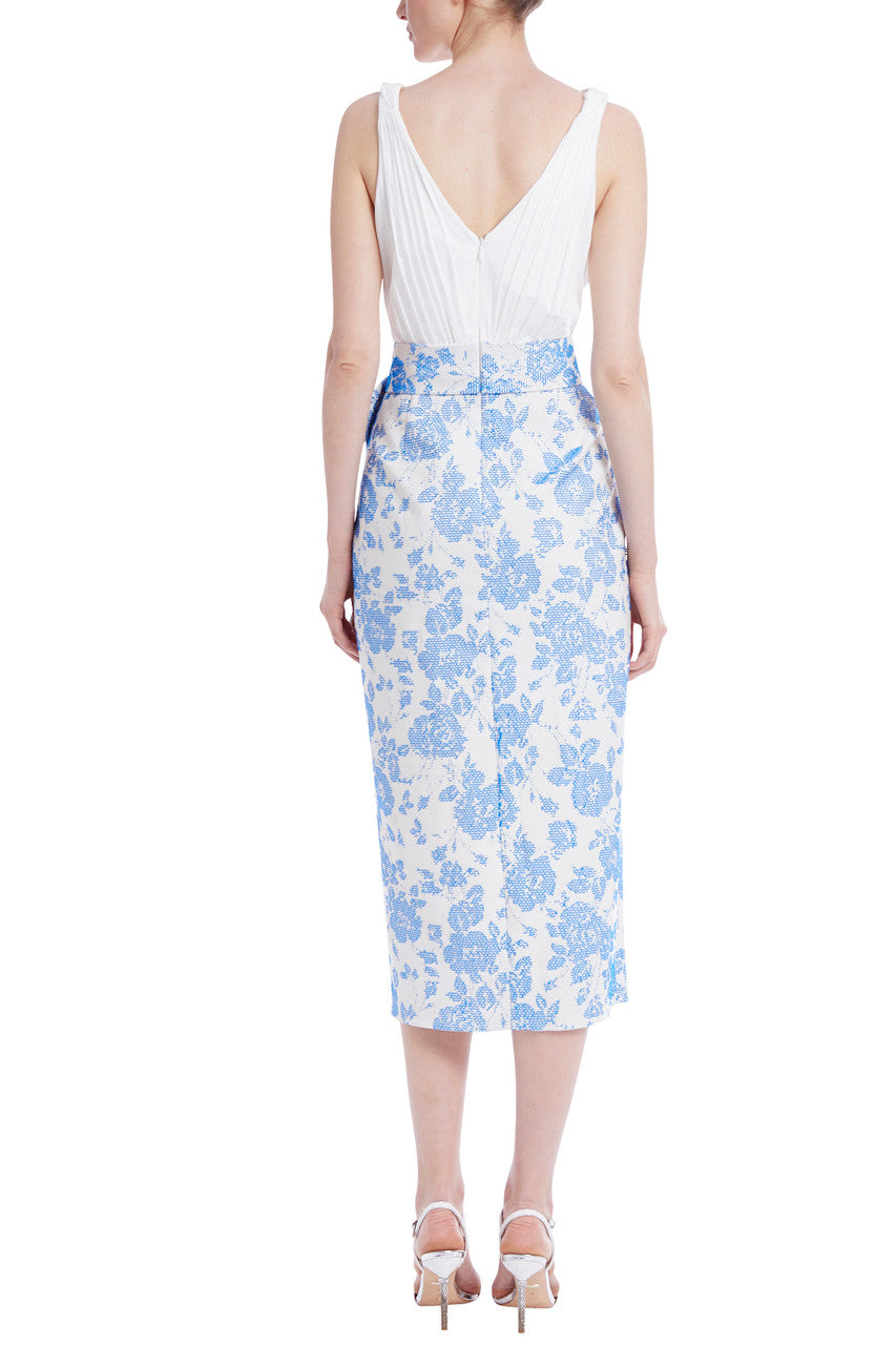 Blue White | Sleeveless Belted Bow and Ruffle Front