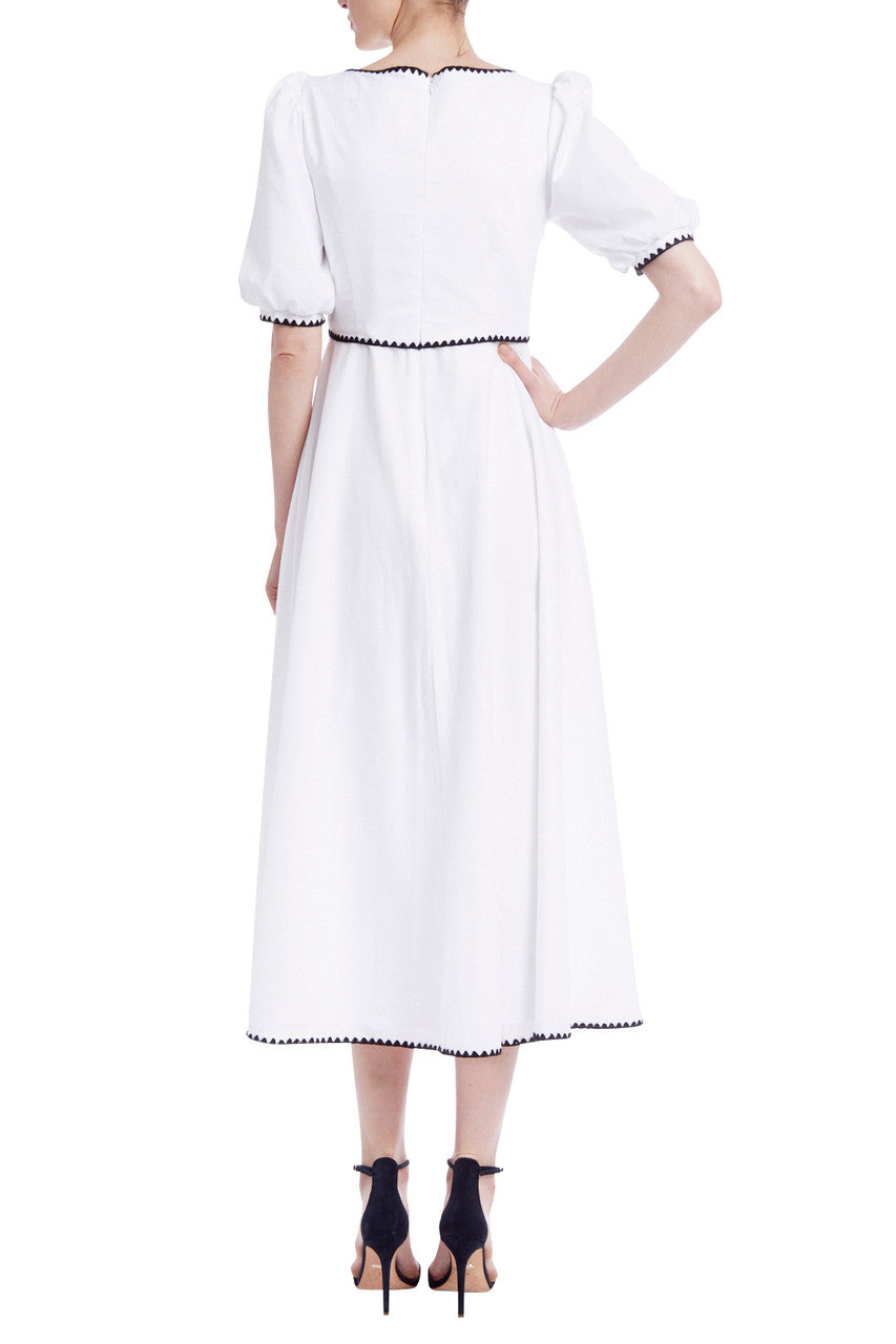 White | Short Sleeve Day Dress with Ruched Bodice