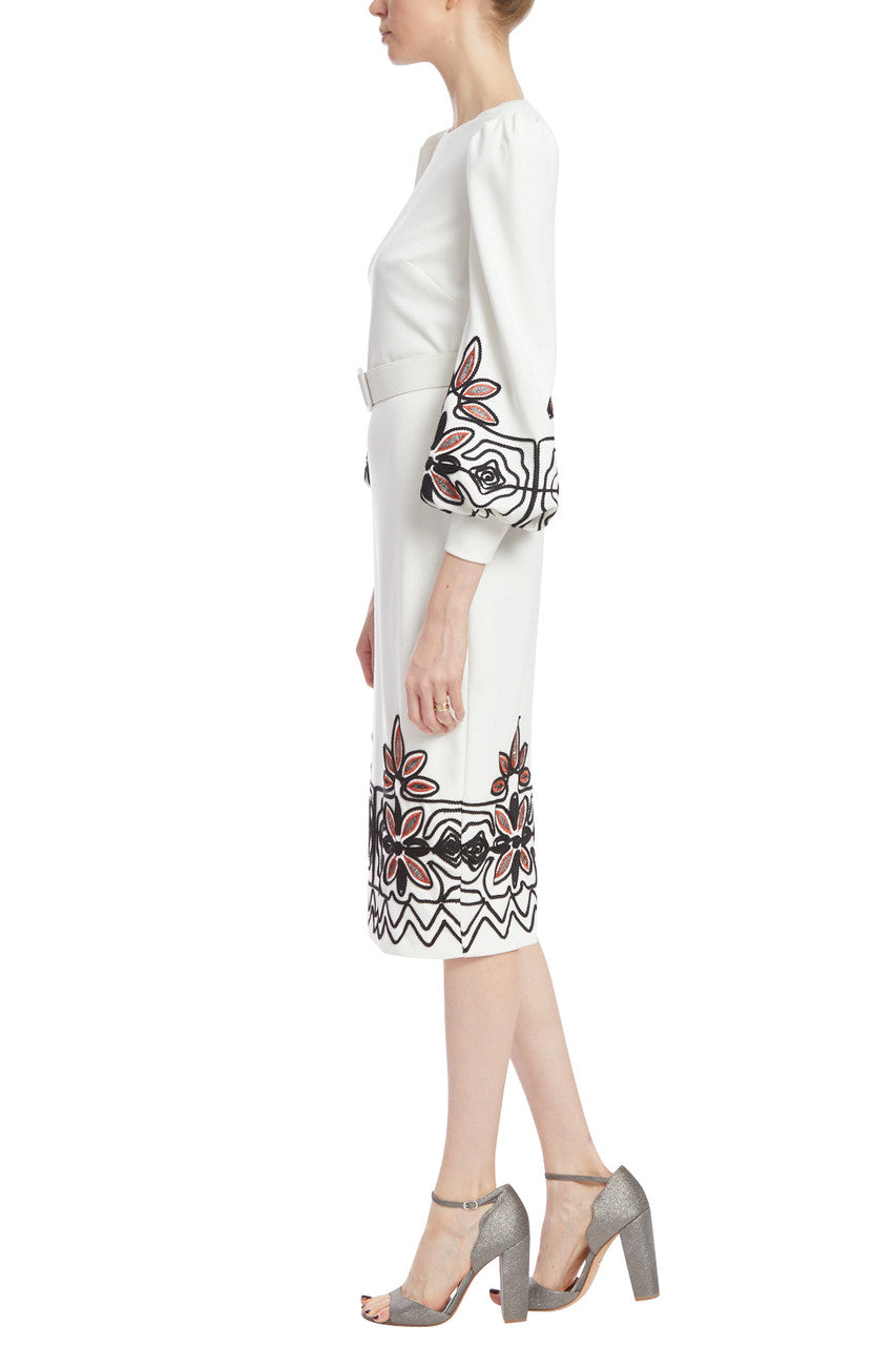 Light Ivory | Embroidered Balloon-Sleeve Dress