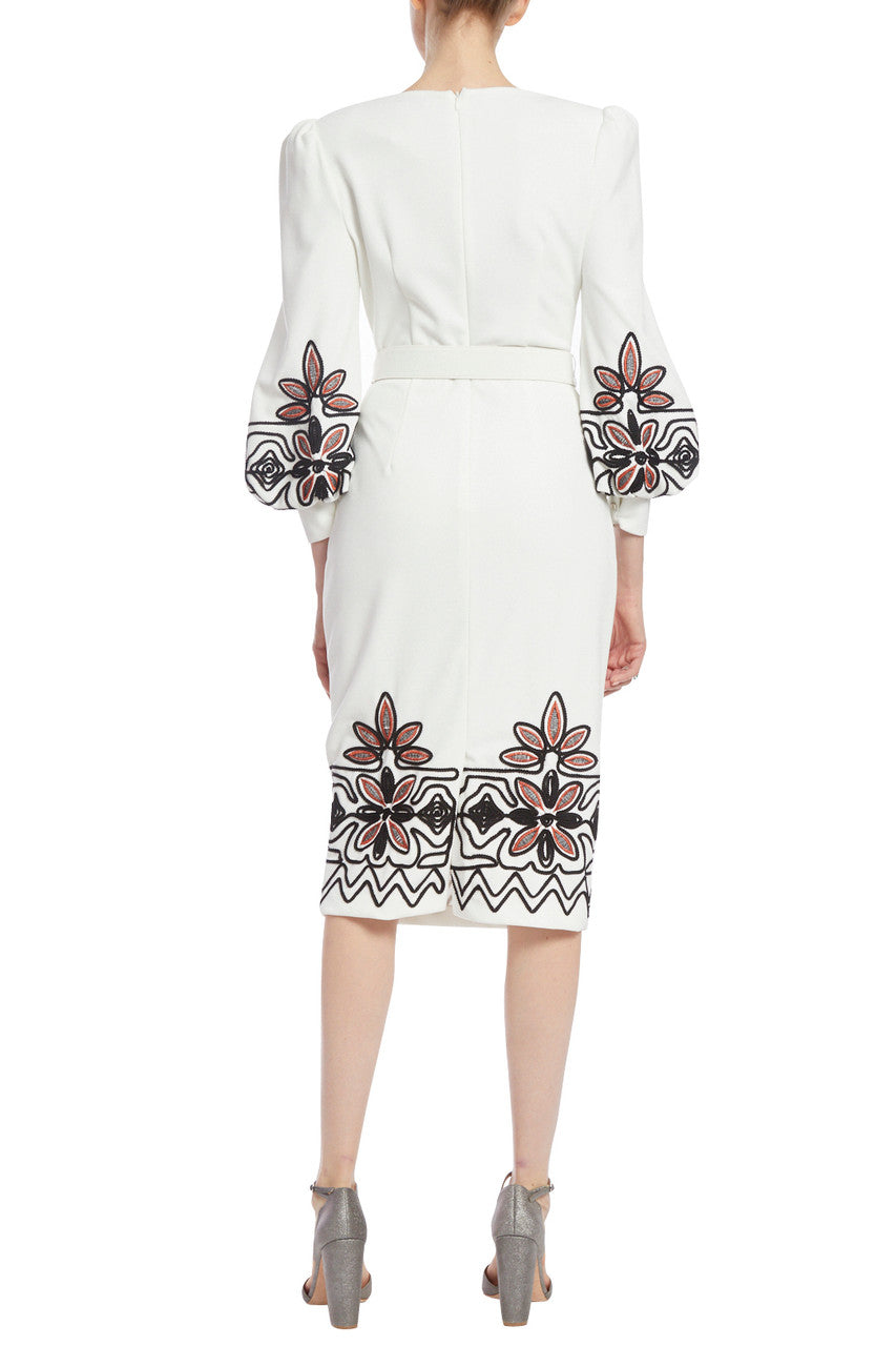 Light Ivory | Embroidered Balloon-Sleeve Dress