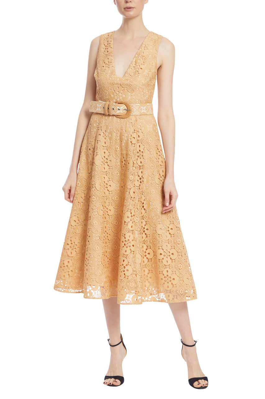 Tan | Vintage V-Neck Lace Dress