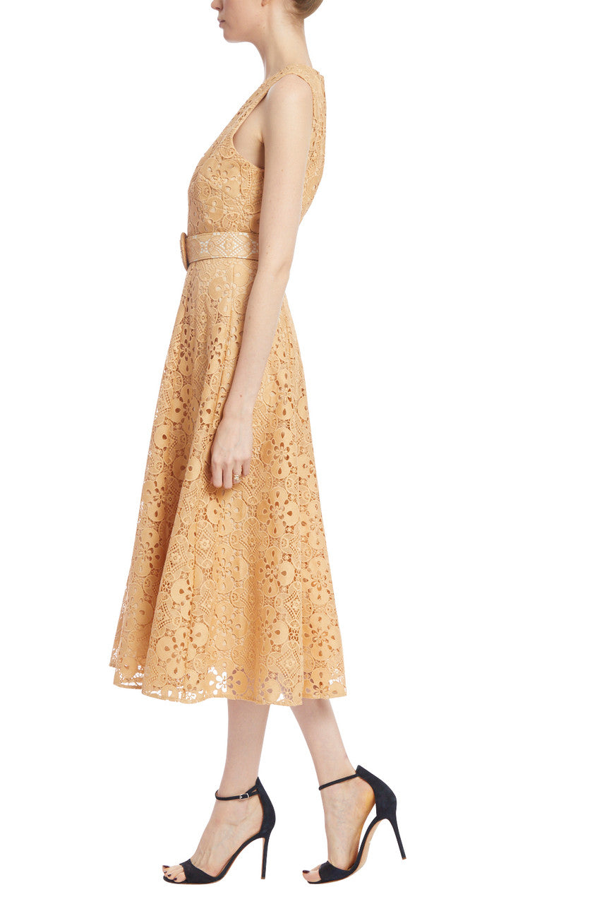 Tan | Vintage V-Neck Lace Dress