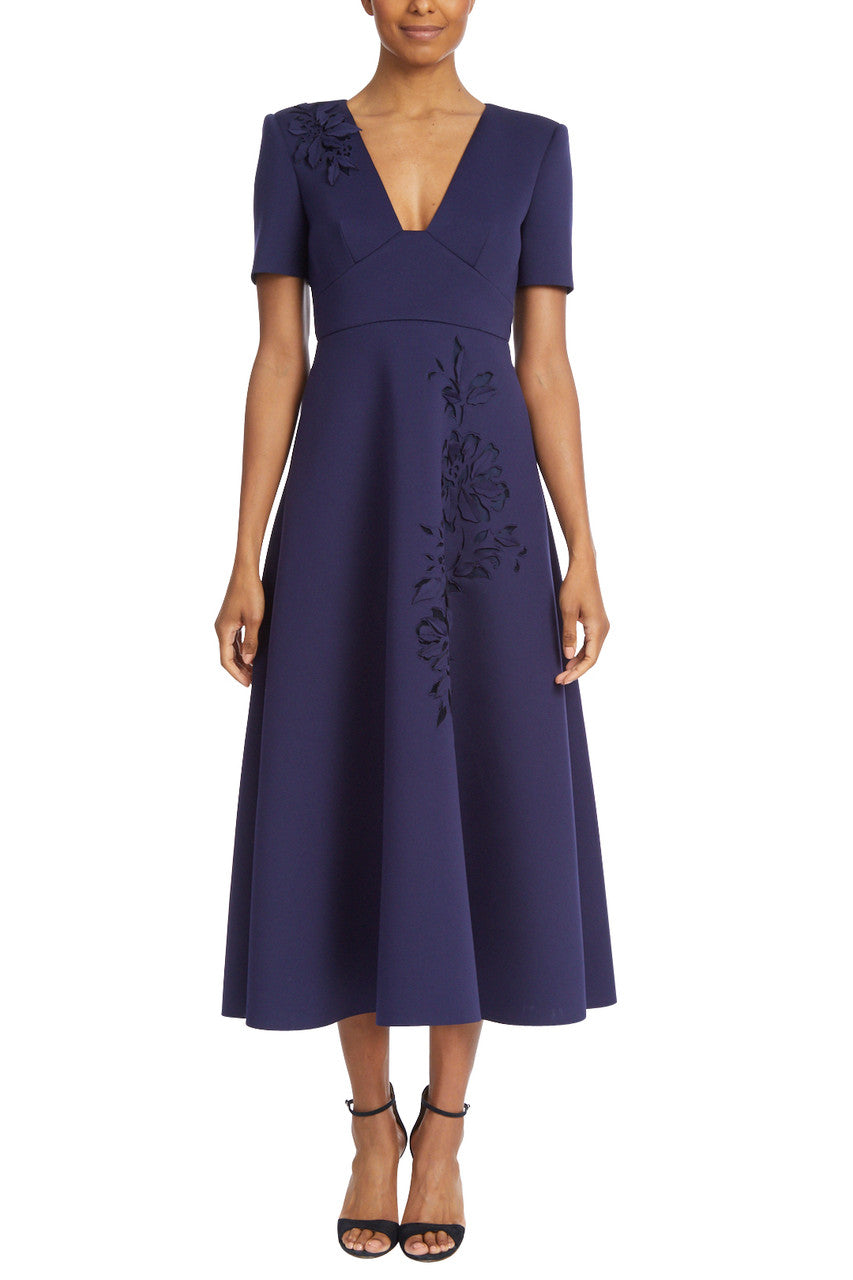 Navy | Fit and Flare Laser-Cut Detail Dress