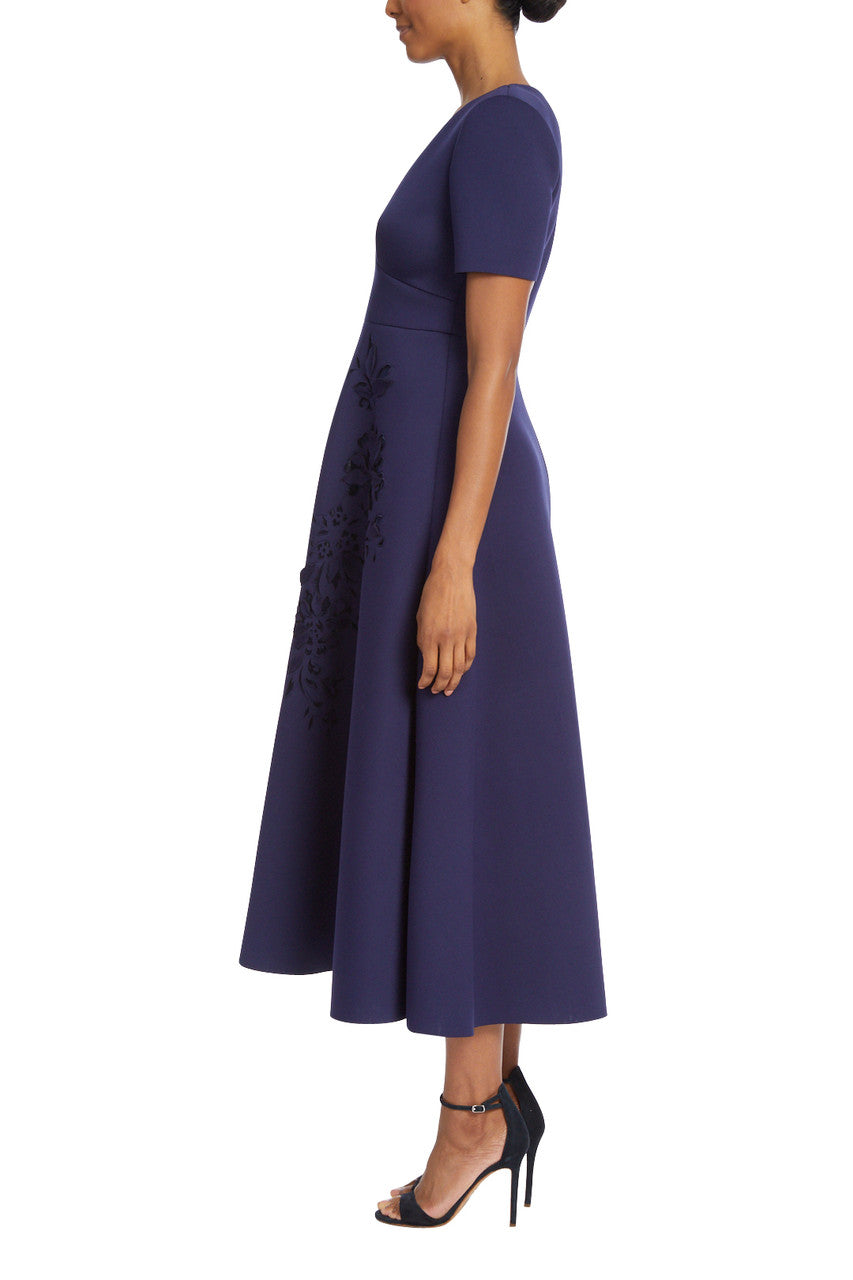 Navy | Fit and Flare Laser-Cut Detail Dress