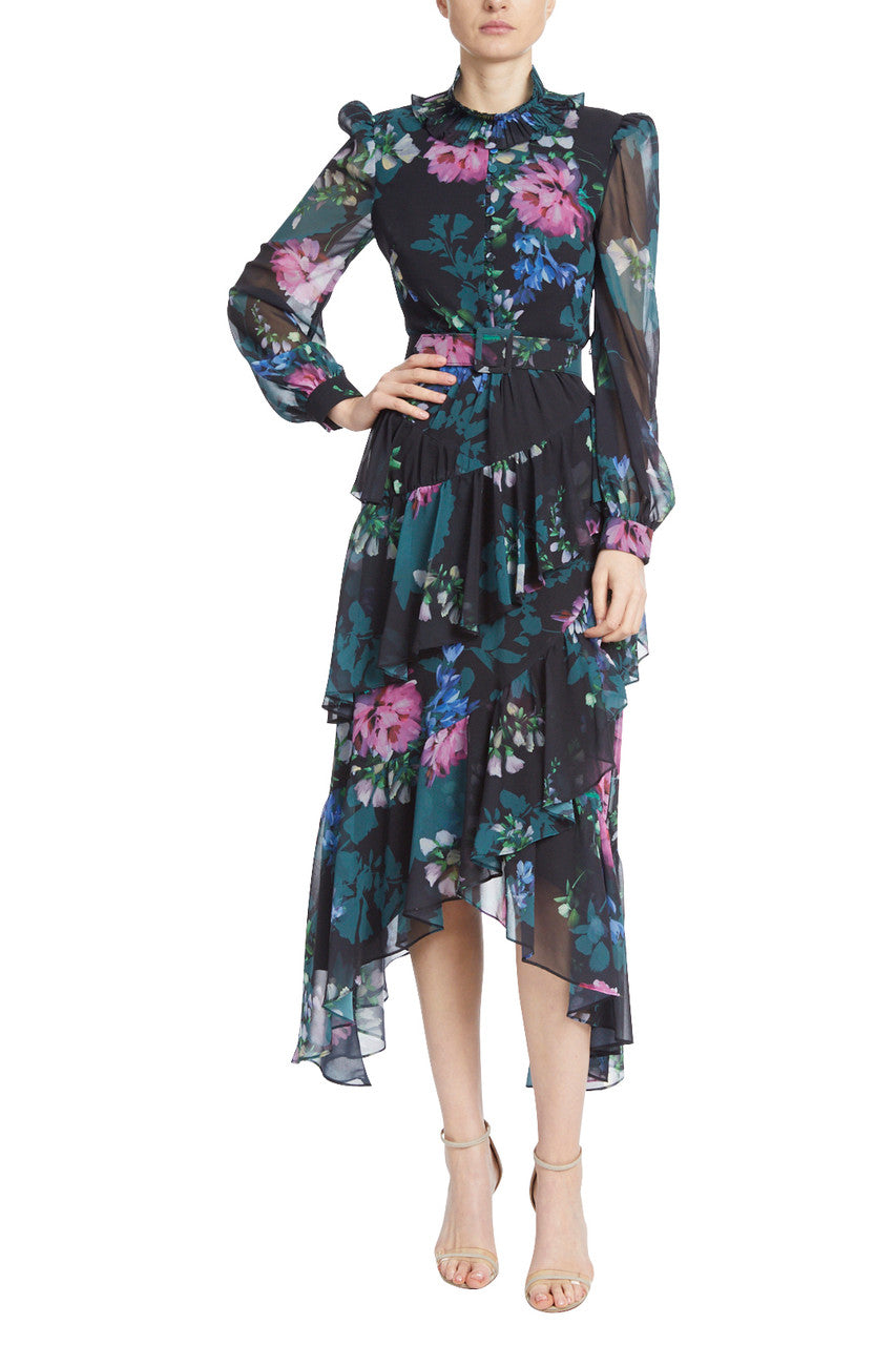 Black Multi | Tiered Midnight Garden Dress