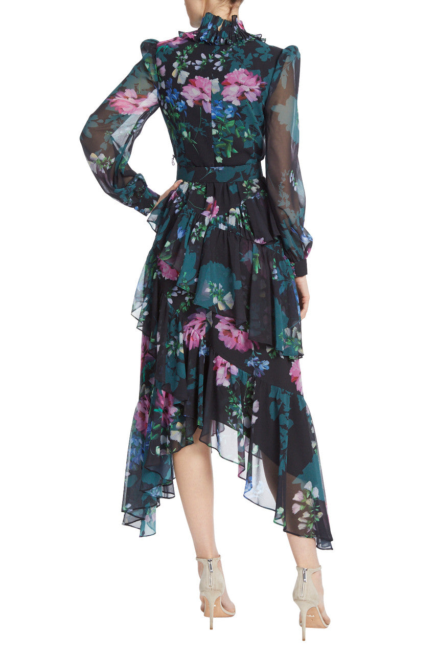 Black Multi | Tiered Midnight Garden Dress