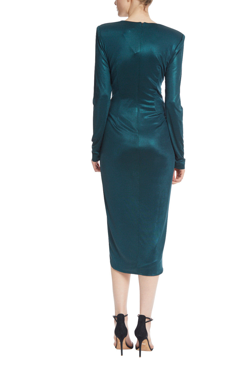 Teal | Teal Long-Sleeved Dress with Deep V-Neck
