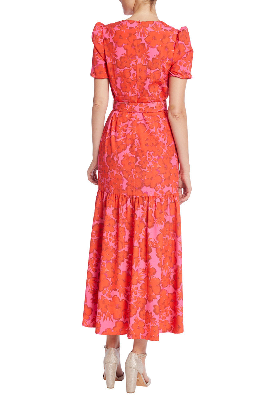 Red Multi | Belted Ruffle Wrap Dress with Floral Print