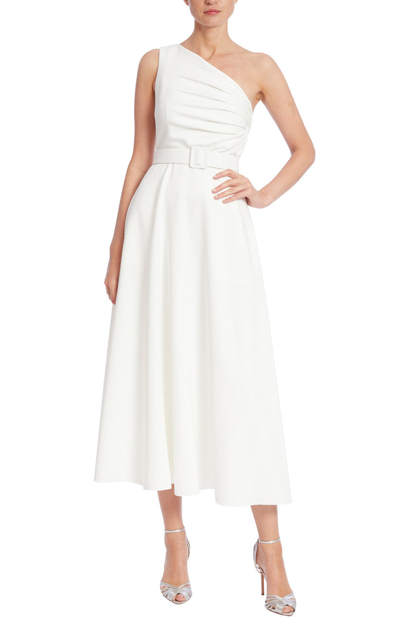 Light Ivory | One Shoulder Pleated Bodice Midi Dress