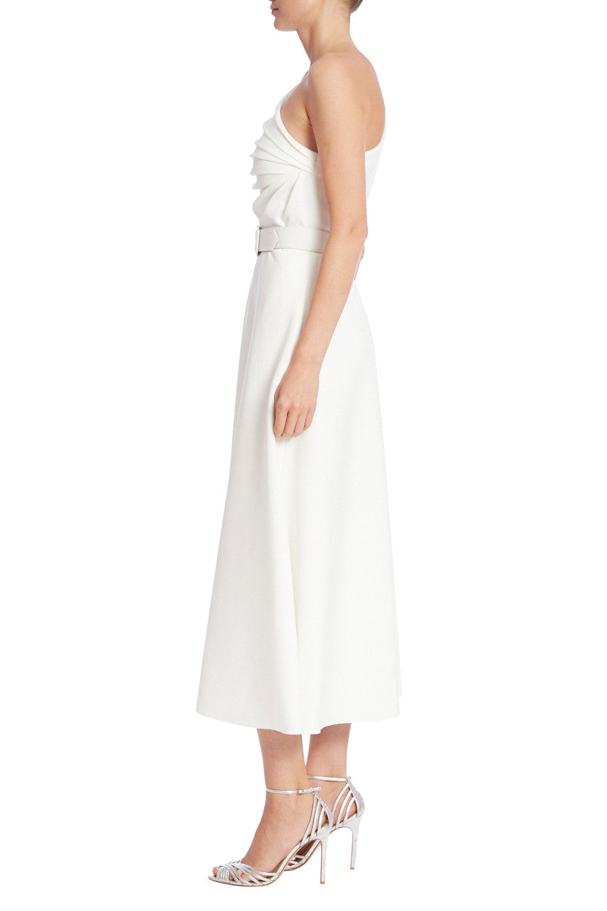 Light Ivory | One Shoulder Pleated Bodice Midi Dress