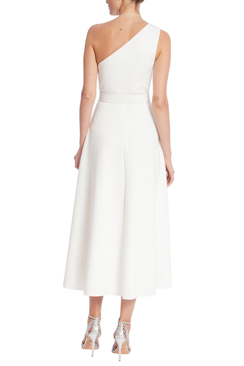 Light Ivory | One Shoulder Pleated Bodice Midi Dress