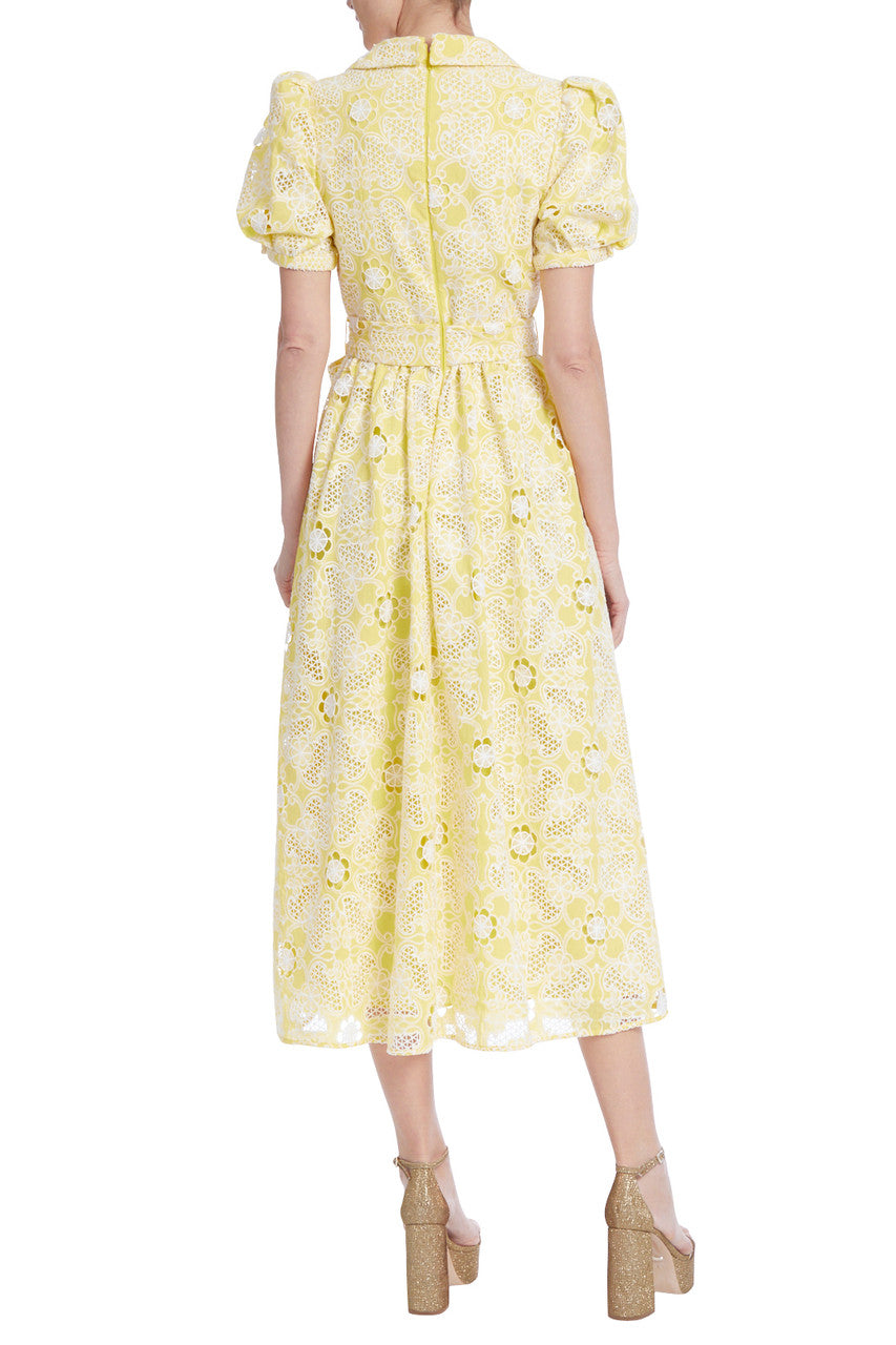 Yellow White | Floral Faux Wrap Lace Dress