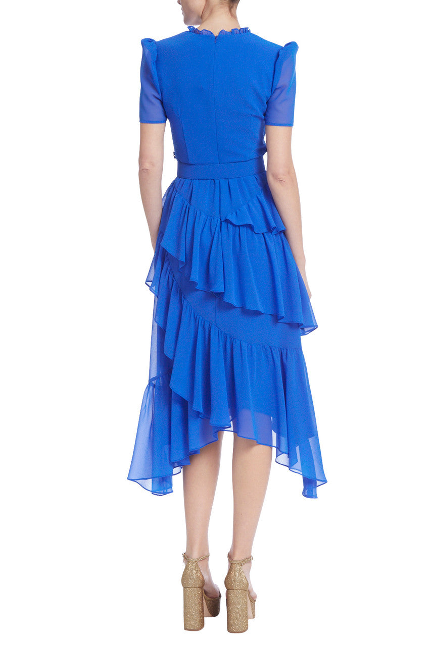 Marine | Tiered Midi Dress with Ruffled Neckline