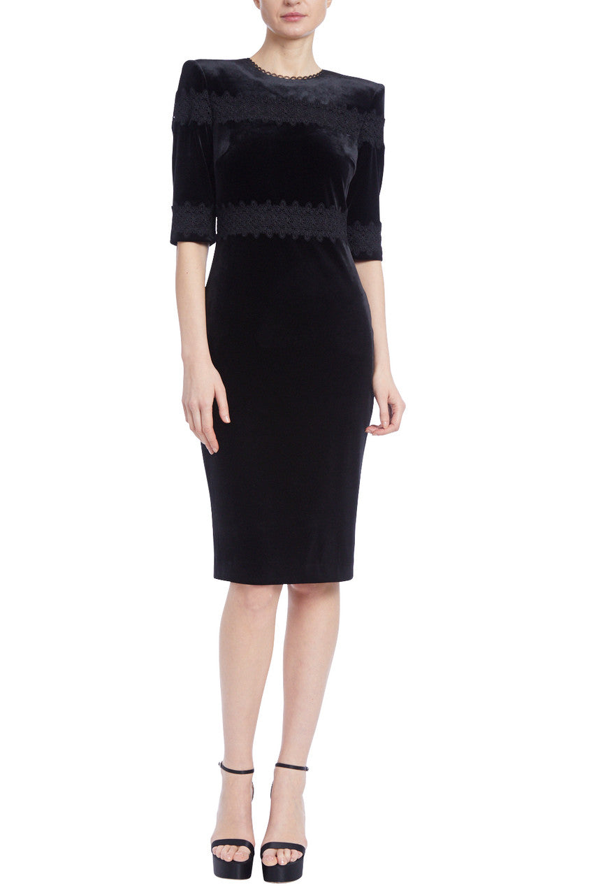 Black | Lace-Trimmed Velvet Sheath Dress