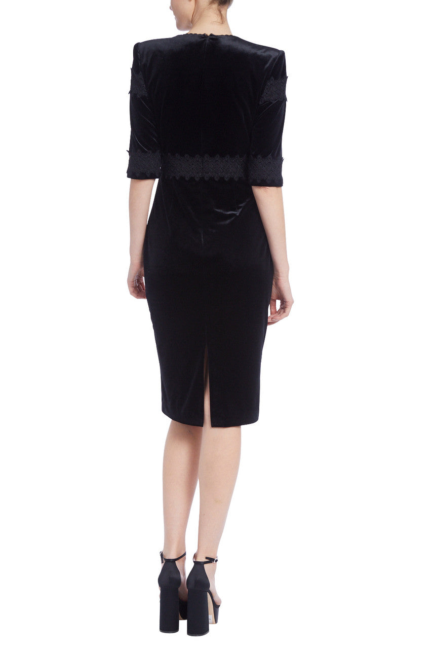 Black | Lace-Trimmed Velvet Sheath Dress