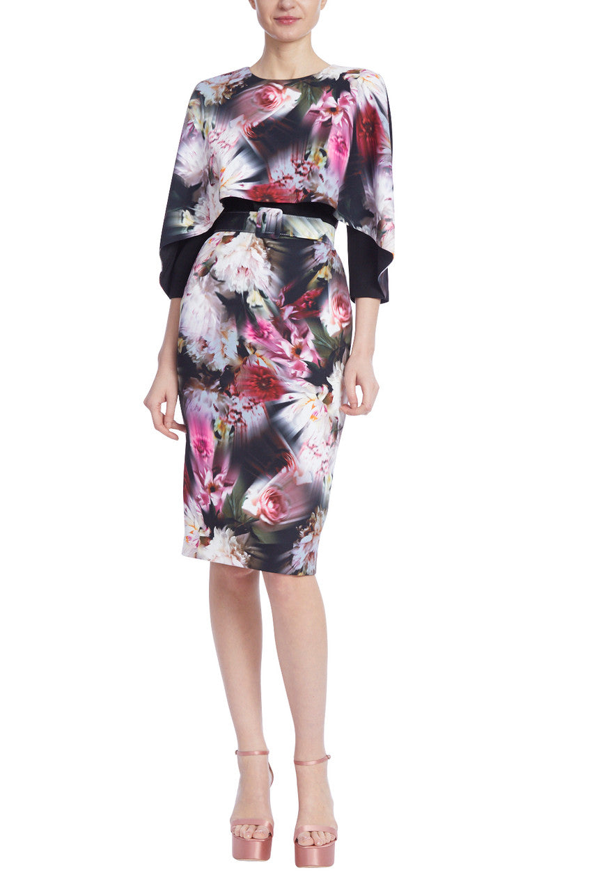 Black Multi | Printed ¾ Sleeve Sheath