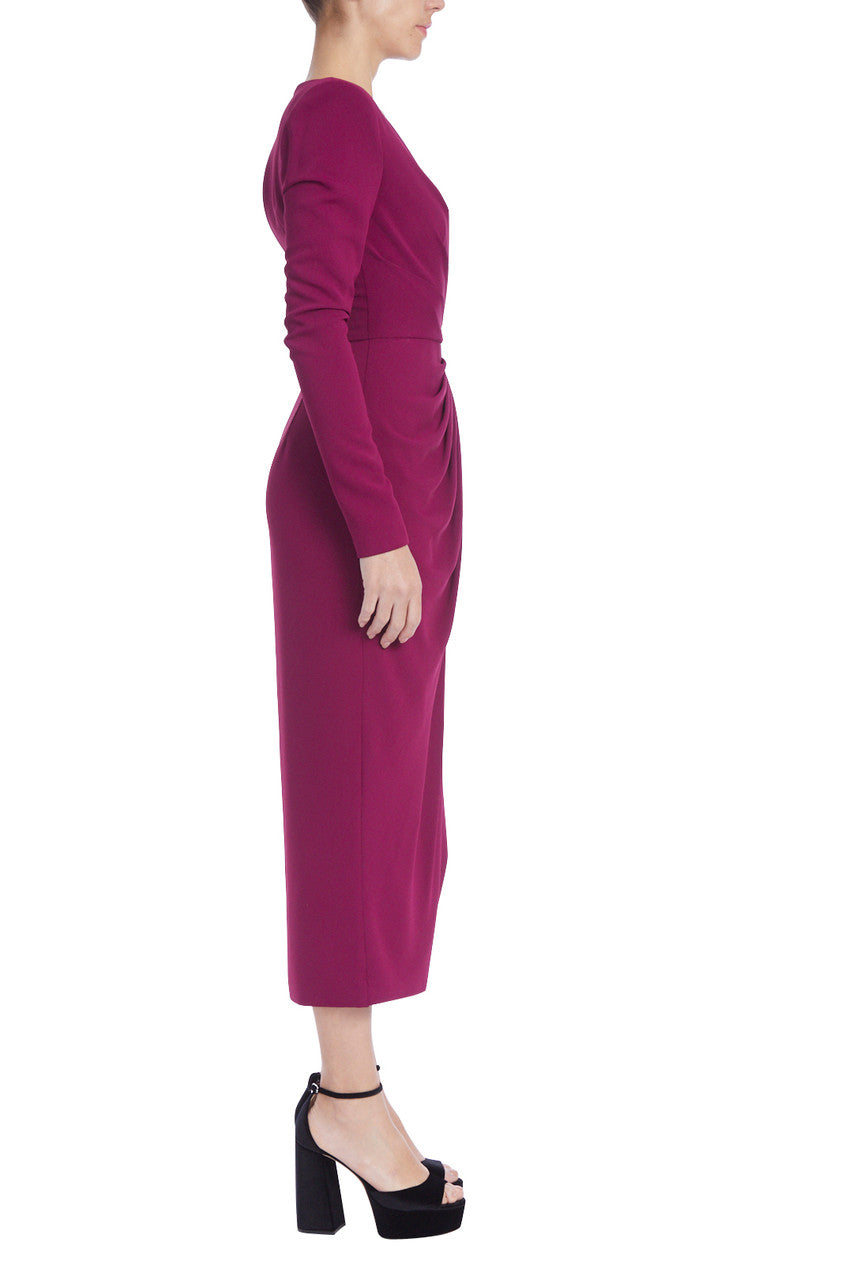 Sangria | Pleated Sheath Dress with Leg Slit