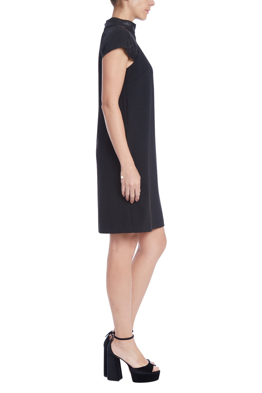 Black | Mock Neck Shift Dress with Lame’ Touches