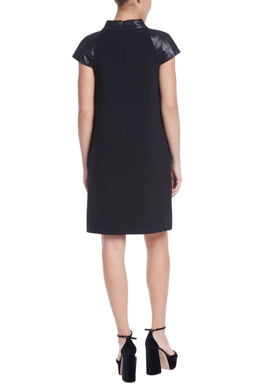 Black | Mock Neck Shift Dress with Lame’ Touches
