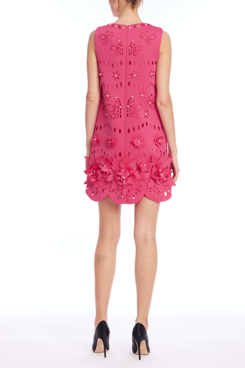 Pink | Floral Cutout Scalloped Hem Cocktail Dress Back