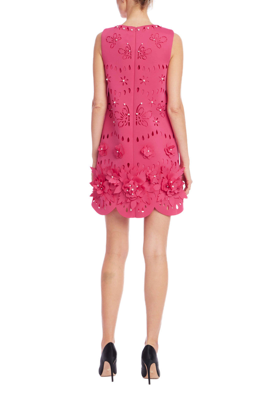 Pink | Floral Cutout Scalloped Hem Cocktail Dress Back