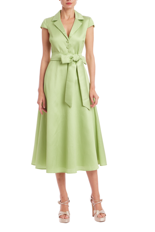 Lime | Cap Sleeve Belted Shirt Dress Front