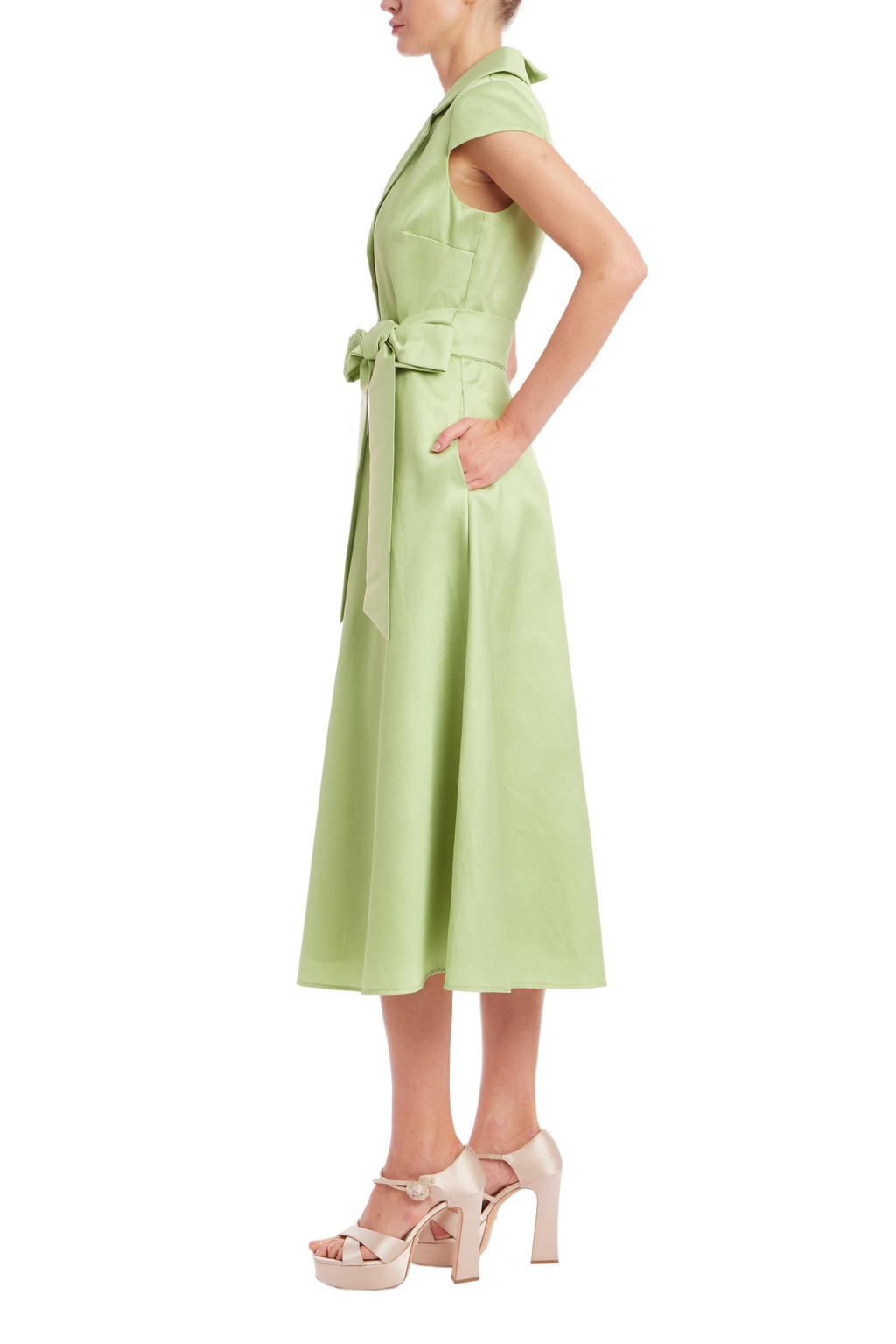Cap Sleeve Belted Shirt Dress by Badgley Mischka