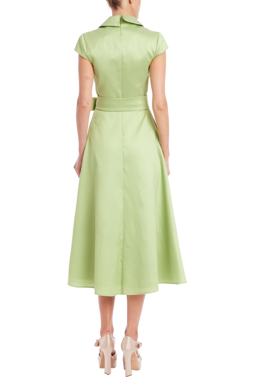Lime | Cap Sleeve Belted Shirt Dress Back