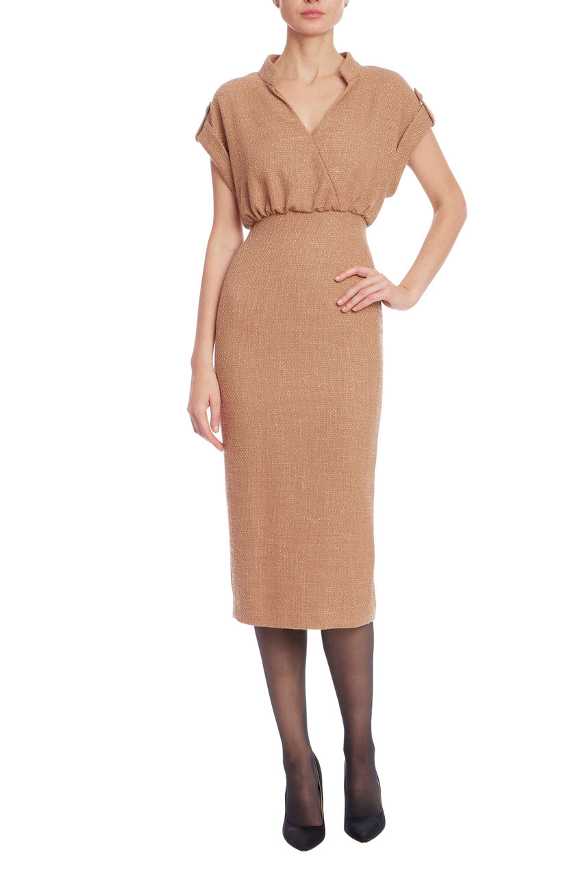 Tan | Tweed Twofer Sheath Dress Front