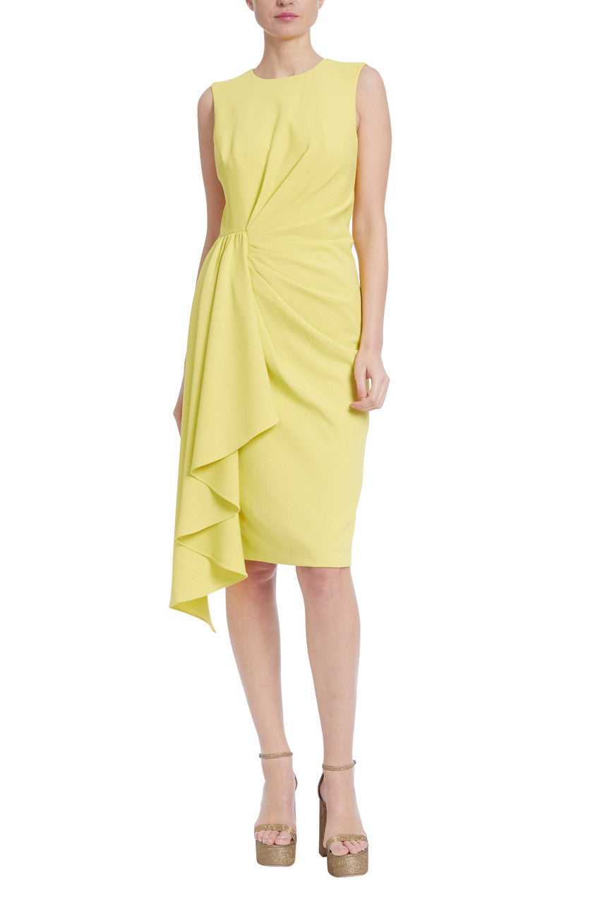 Yellow | Sleeveless Sheath with Draped Front