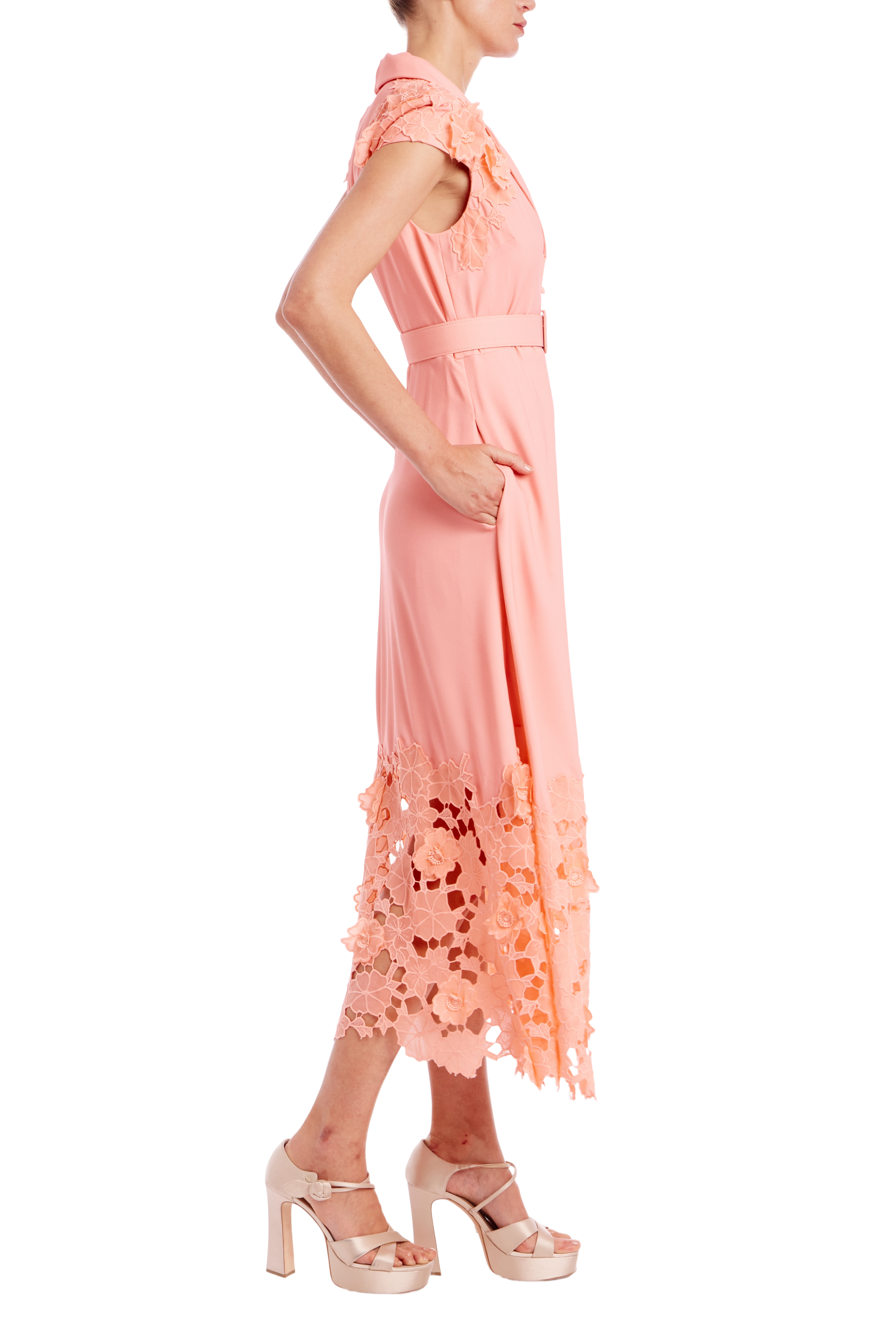 Lace Hem Belted Midi Dress by Badgley Mischka