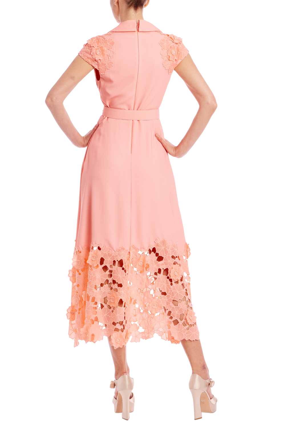 Lace Hem Belted Midi Dress by Badgley Mischka Lace Hem Belted Midi Dress by Badgley Mischka