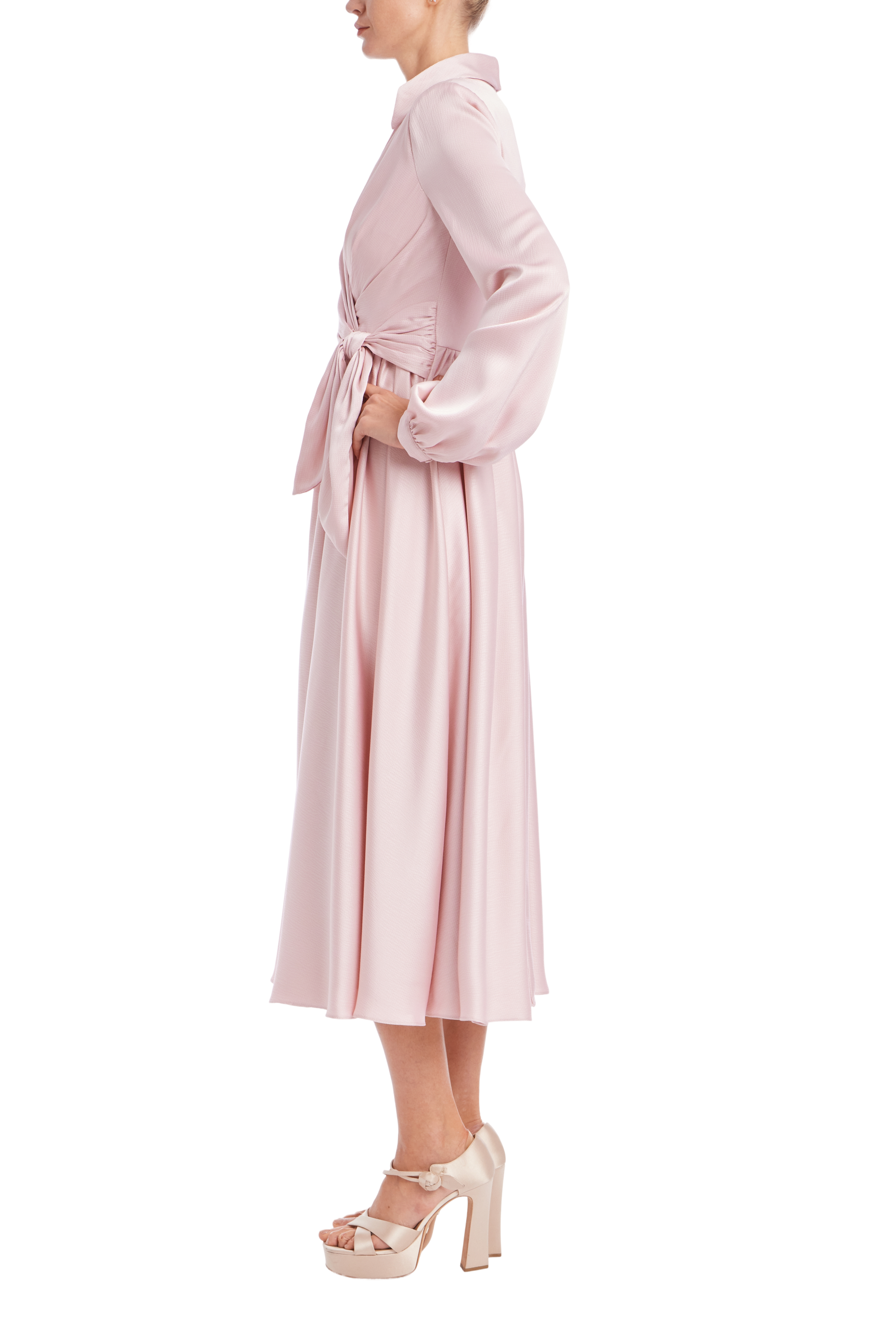 Long Sleeve Faux Wrap Midi Shirt Dress by Badgley Mischka