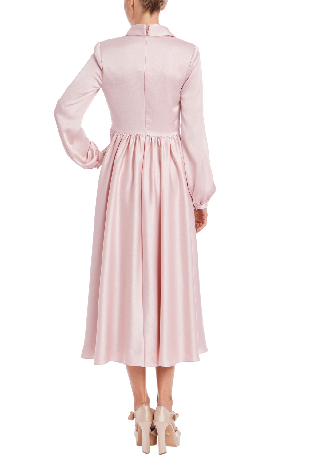 knee length dresses for ladies Long Sleeve Faux Wrap Midi Shirt Dress by Badgley Mischka