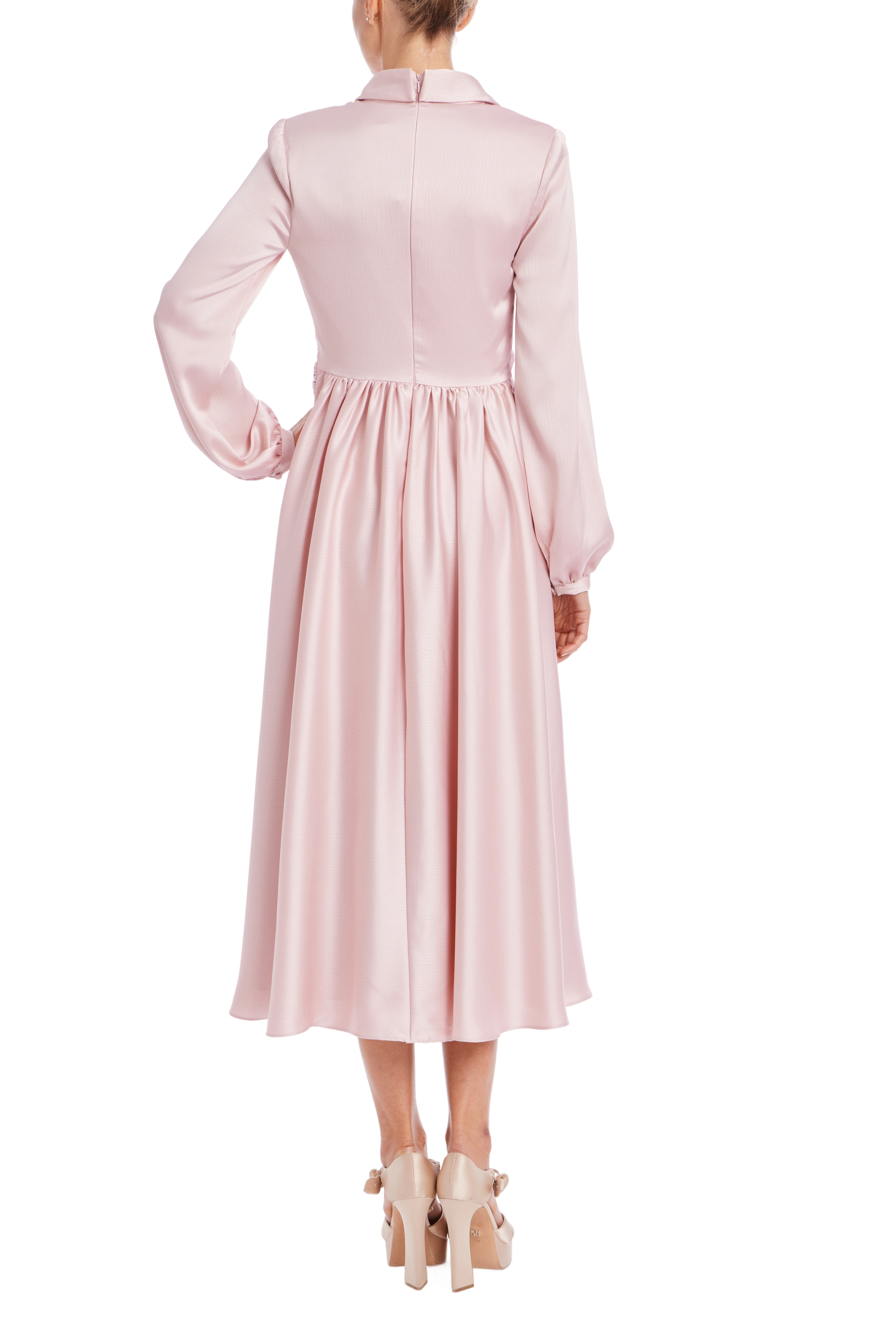 Long Sleeve Faux Wrap Midi Shirt Dress by Badgley Mischka