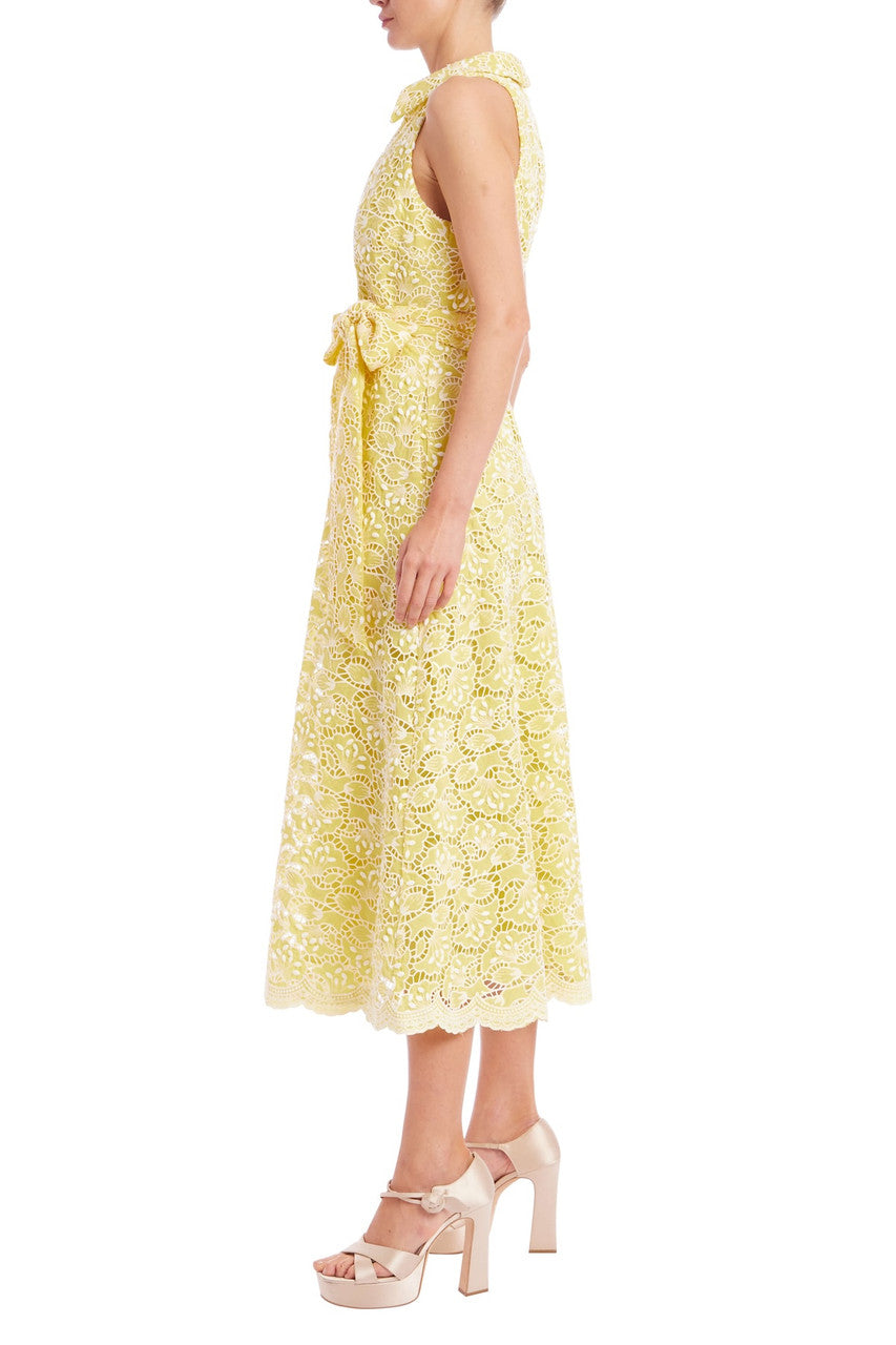 Sleeveless Eyelet Lace Belted Day Dress by Badgley Mischka Sleeveless Eyelet Lace Belted Day Dress by Badgley Mischka