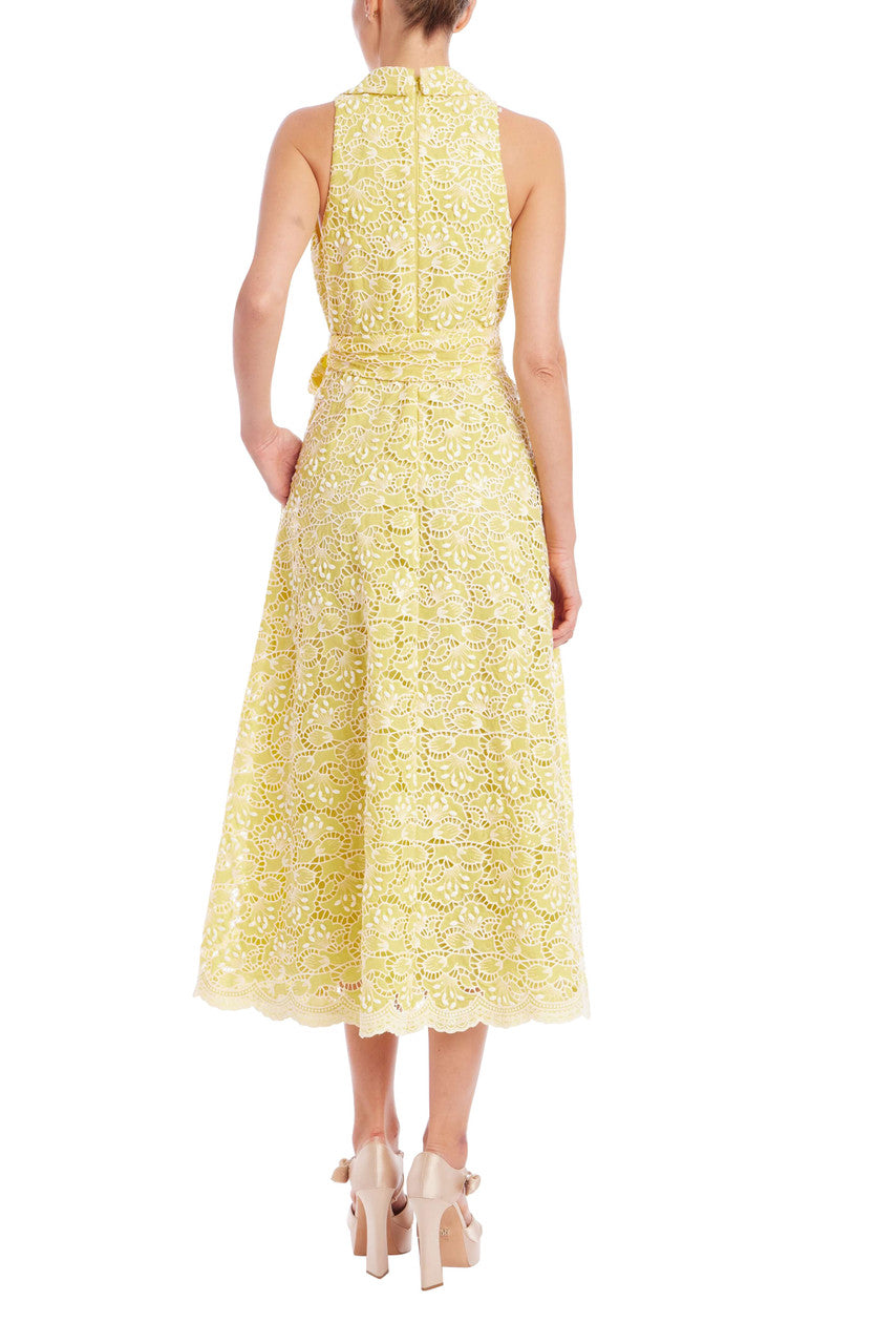 Sleeveless Eyelet Lace Belted Day Dress by Badgley Mischka Sleeveless Eyelet Lace Belted Day Dress by Badgley Mischka