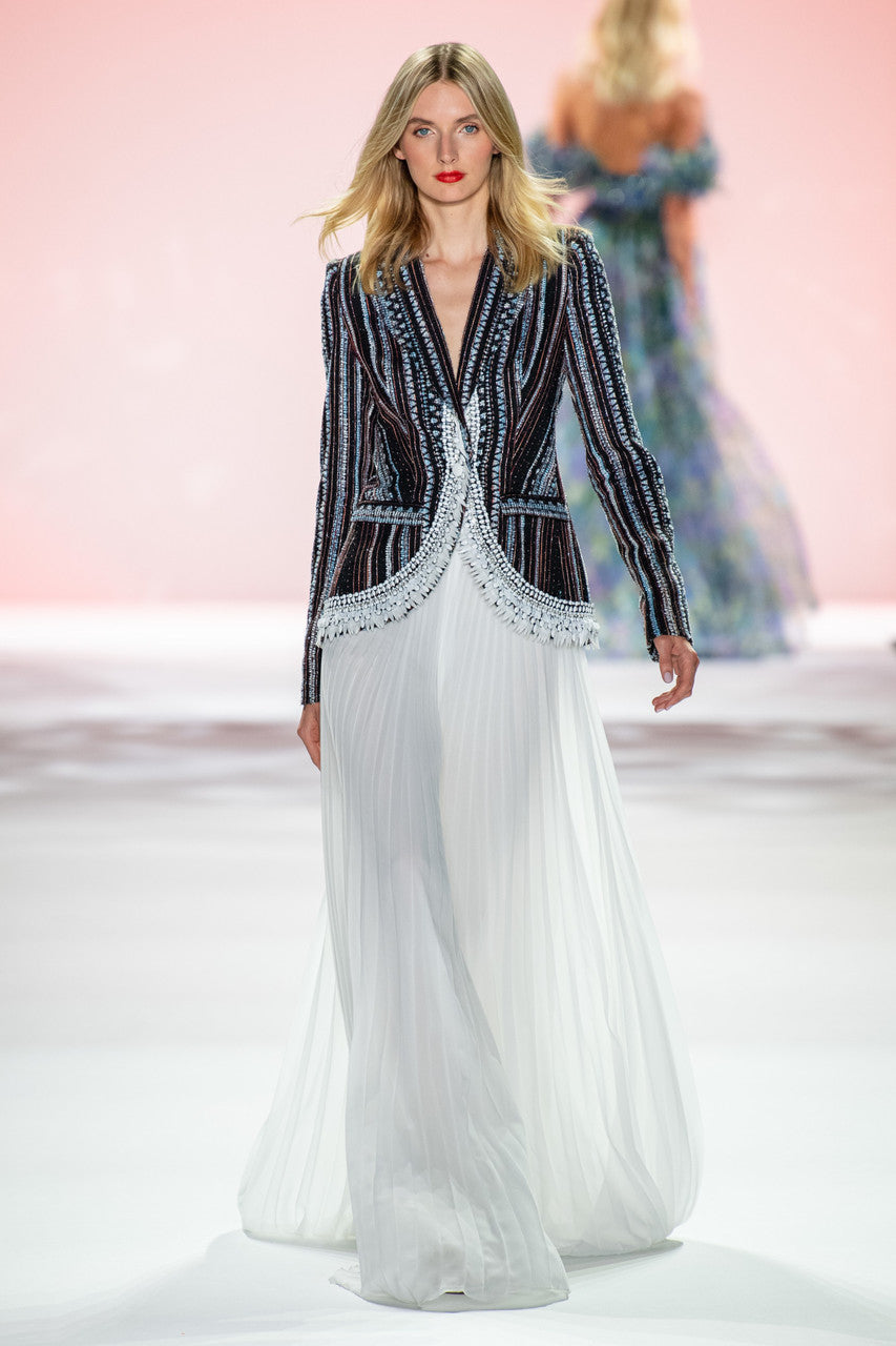 Blue | Runway Embellished Tweed Jacket