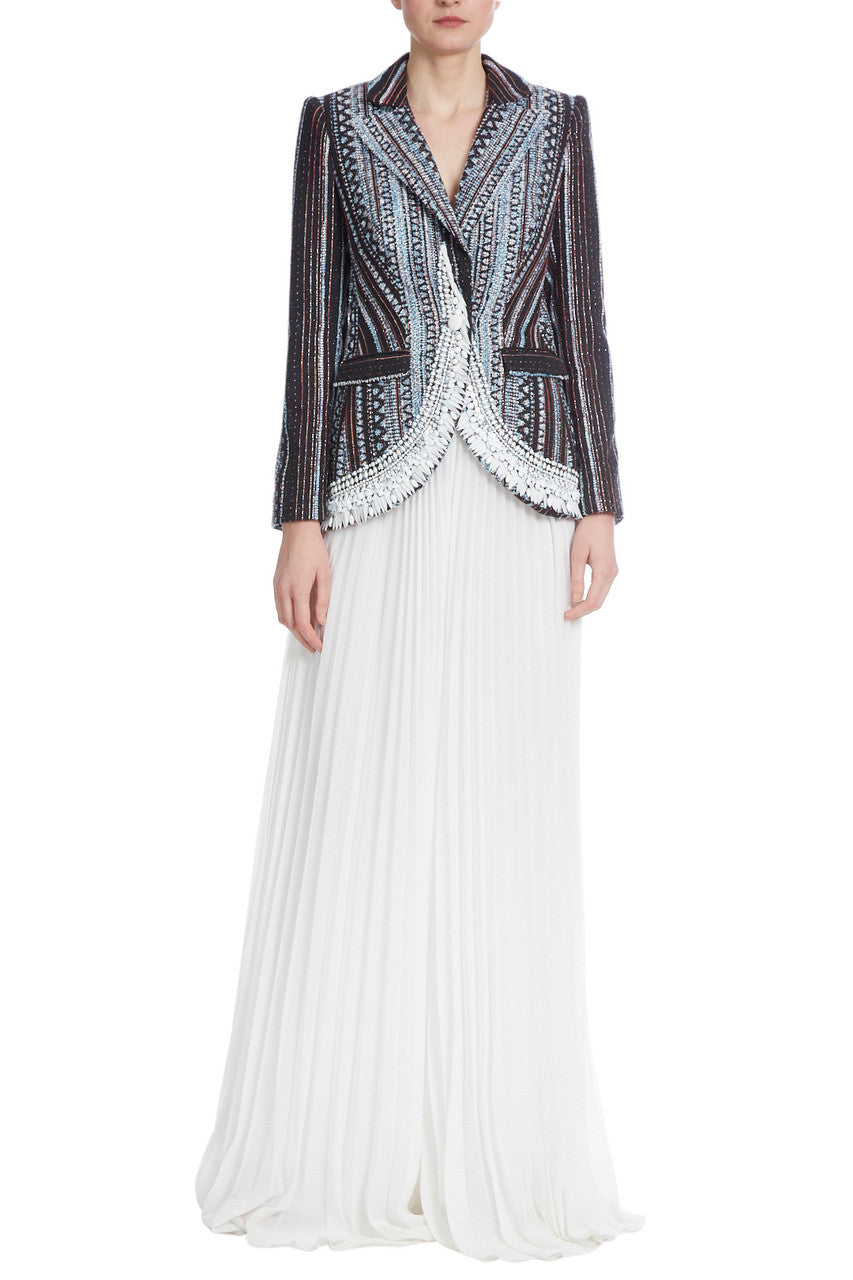 Blue | Runway Embellished Tweed Jacket