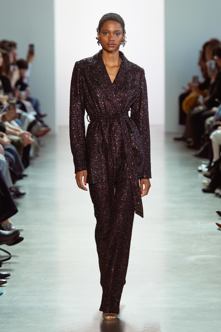 Black Burgundy | Runway Micro Sequin Trench Smoking Jacket